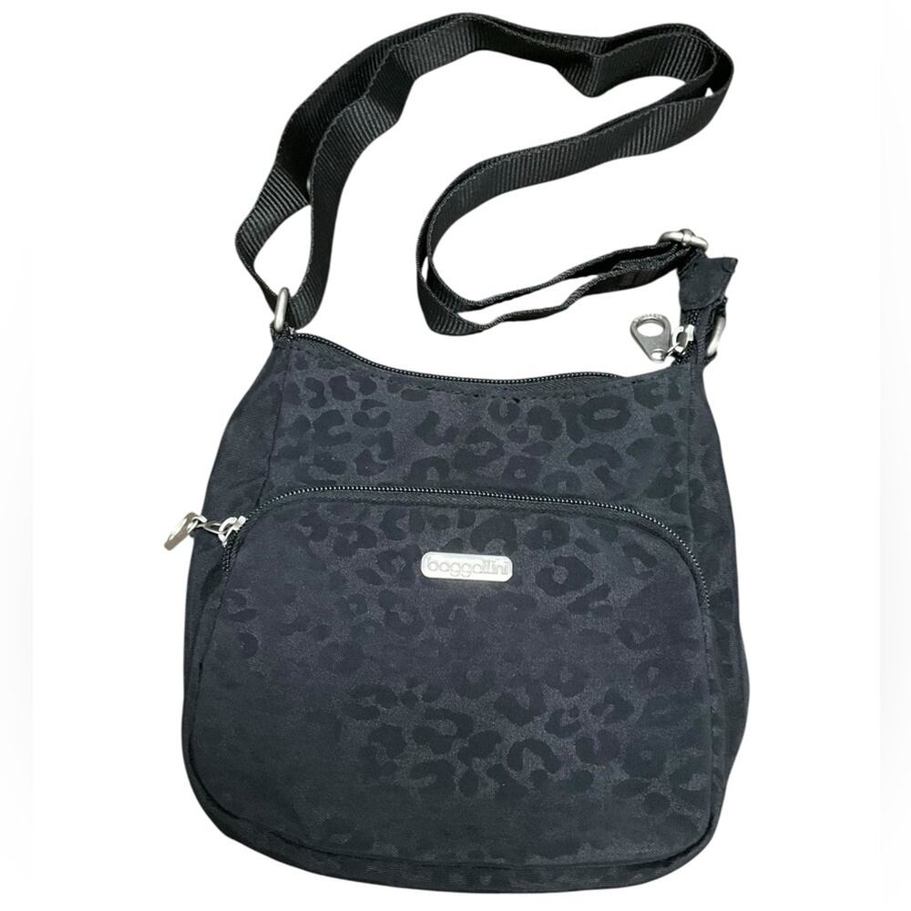 Baggallini Leopard Crossbody Bag Charcoal Black EUC